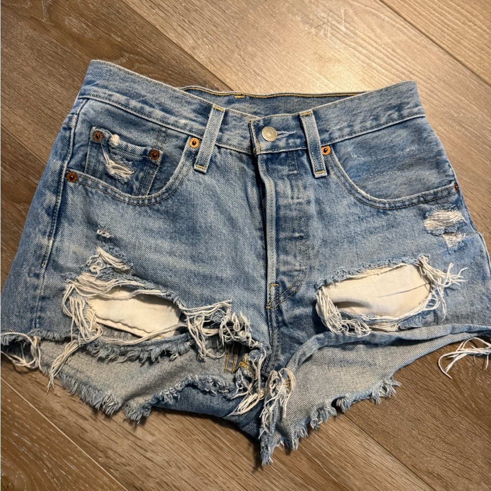 Levi's Classic Blue Ripped Jean Shorts
